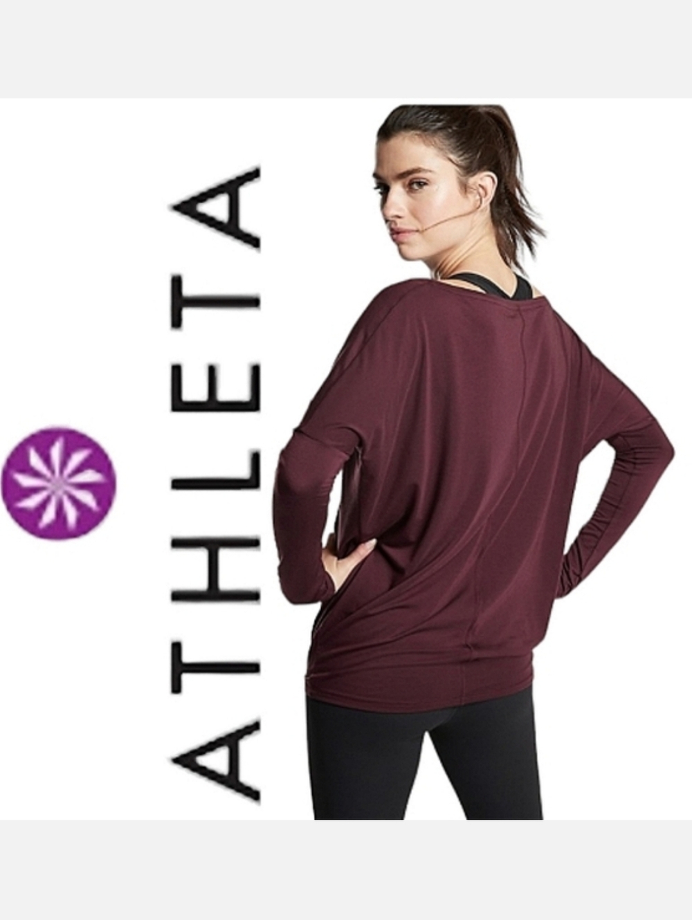 Athleta Essence Flow Shirt Long Sleeve Antique Burgundy XS-S